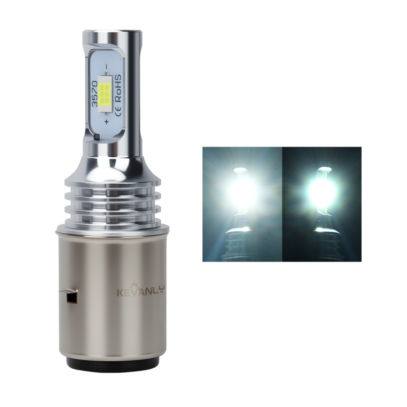 LED фар за мотоциклет H4/P15D/BA20D, 12V, алуминиев корпус, външна леща, живот 5000 ч