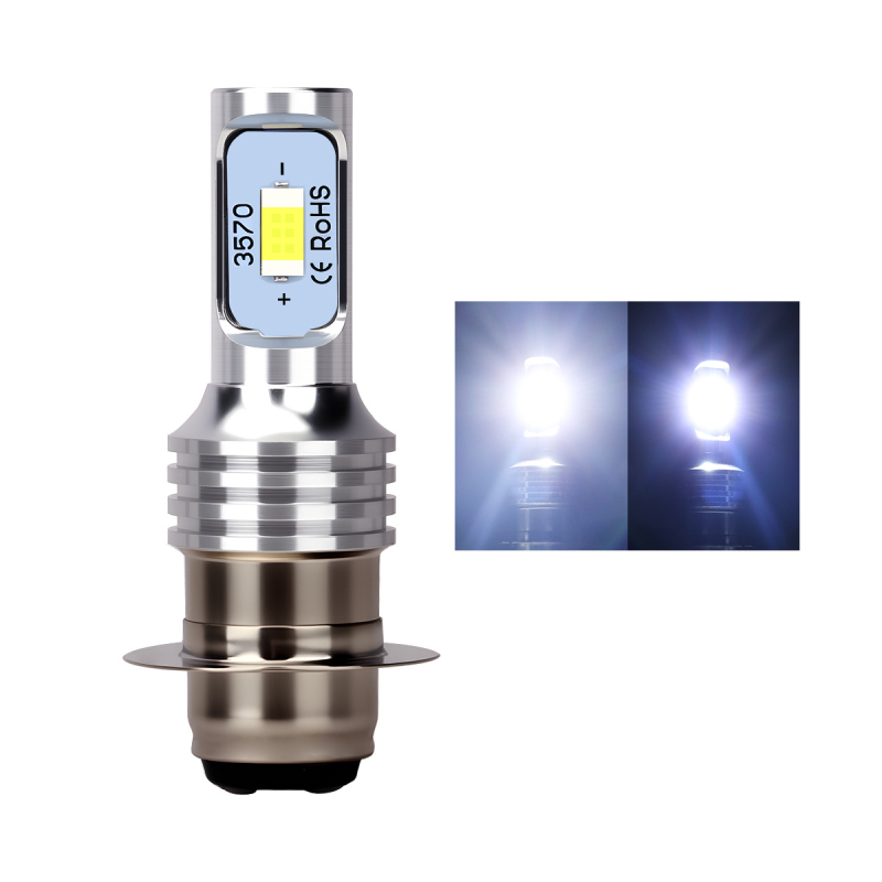 LED фар за мотоциклет H4/P15D/BA20D, 12V, алуминиев корпус, външна леща, живот 5000 ч