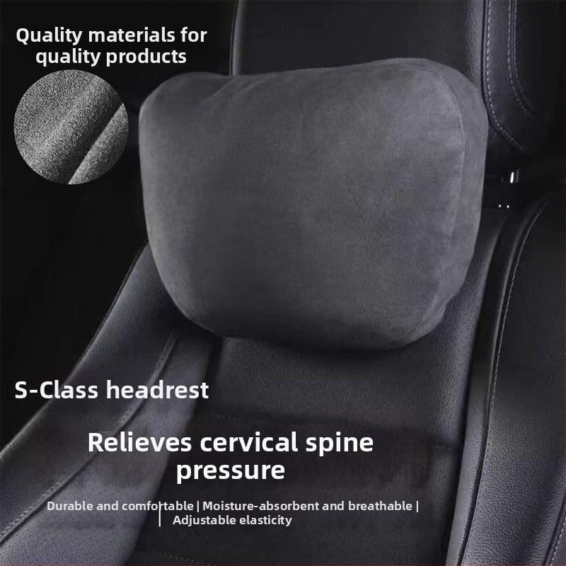 Automašīnas galvas balsts ar jostas atbalstu, kakla spilvens, velūra ārējā apdare, sintētisko šķiedru pildījums, universāla saderība