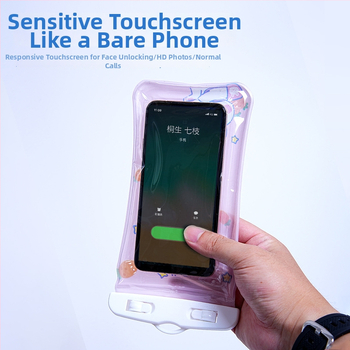 Cartoon vodotesná taška na telefón pre vonkajšie použitie, PVC materiál, pruhovaný vzor, nepremokavá tkanina, kapacita pod 6,5 L