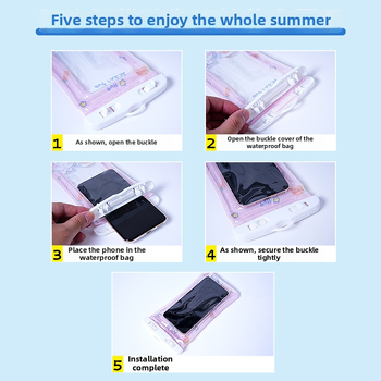 Cartoon vodotesná taška na telefón pre vonkajšie použitie, PVC materiál, pruhovaný vzor, nepremokavá tkanina, kapacita pod 6,5 L