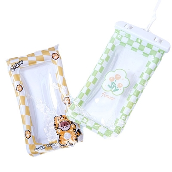 Cartoon vodotesná taška na telefón pre vonkajšie použitie, PVC materiál, pruhovaný vzor, nepremokavá tkanina, kapacita pod 6,5 L