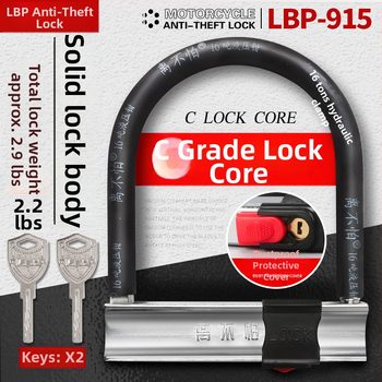 U- tvar zámku pre elektrické vozidlá, proti krádeži, z pevnej zliatinovej ocele, Model 915/196, Hmotnosť 1250 g, pre elektrické autá, motorky, trojkolesové a bicykle