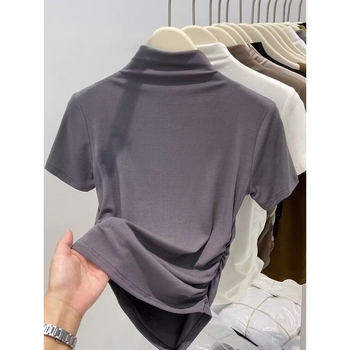 T-särk puuvillase-modaalise segu, kitsas lõige, V-kaelus, ühes toonis, pikkus 50–65 cm