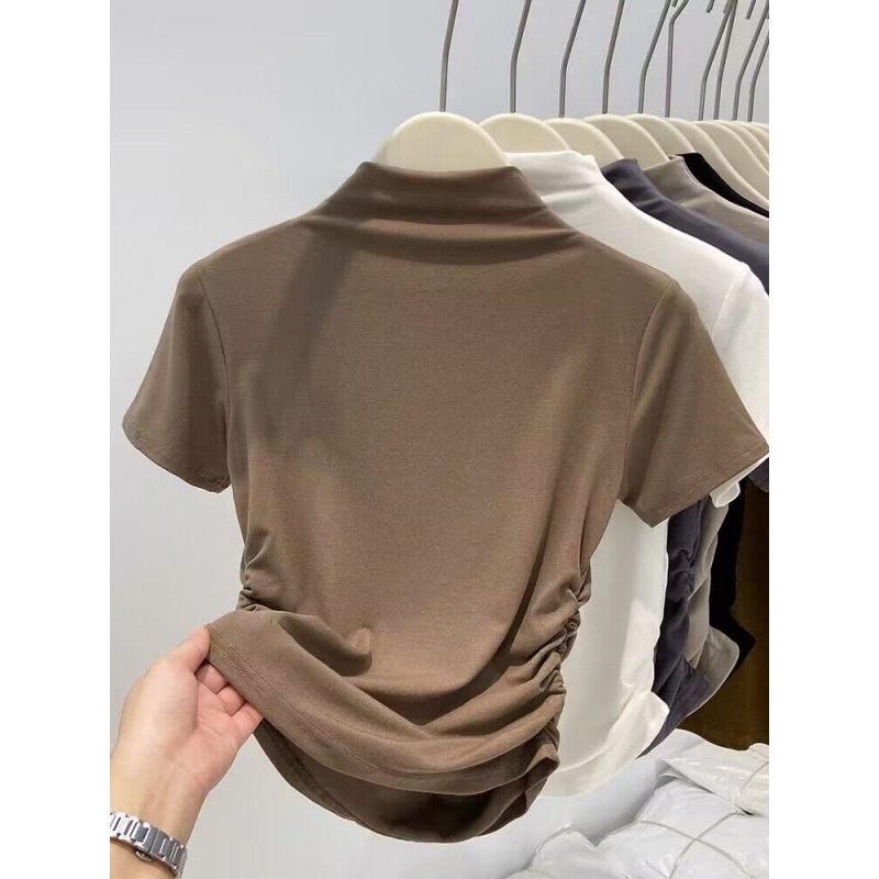 T-särk puuvillase-modaalise segu, kitsas lõige, V-kaelus, ühes toonis, pikkus 50–65 cm