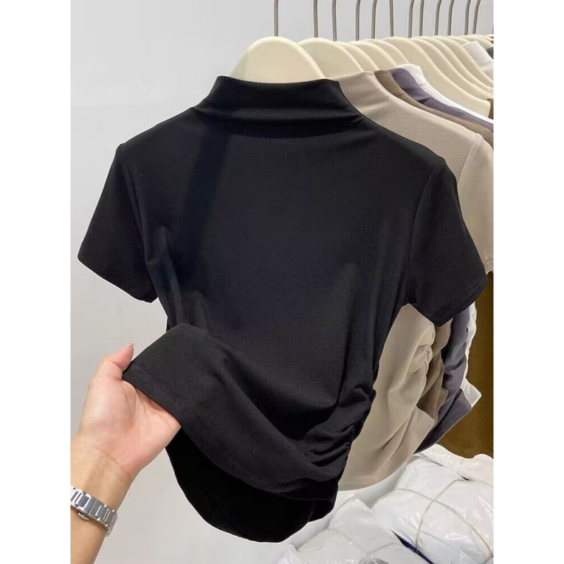 T-särk puuvillase-modaalise segu, kitsas lõige, V-kaelus, ühes toonis, pikkus 50–65 cm