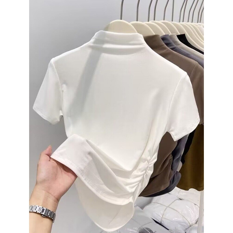 T-särk puuvillase-modaalise segu, kitsas lõige, V-kaelus, ühes toonis, pikkus 50–65 cm