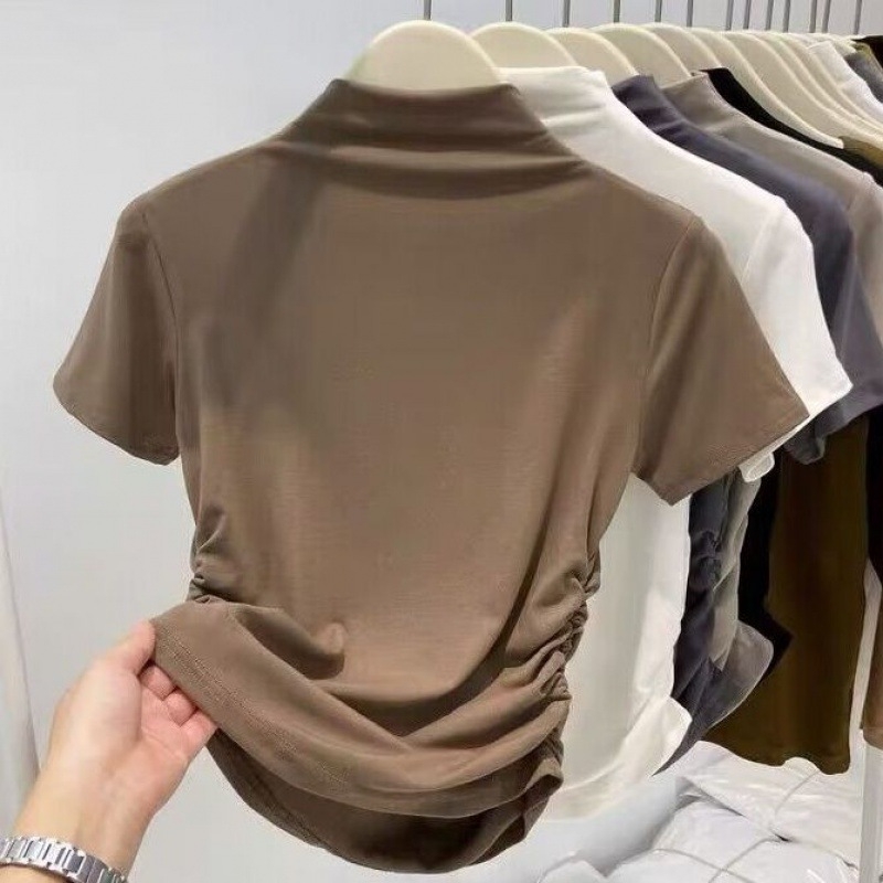 T-särk puuvillase-modaalise segu, kitsas lõige, V-kaelus, ühes toonis, pikkus 50–65 cm