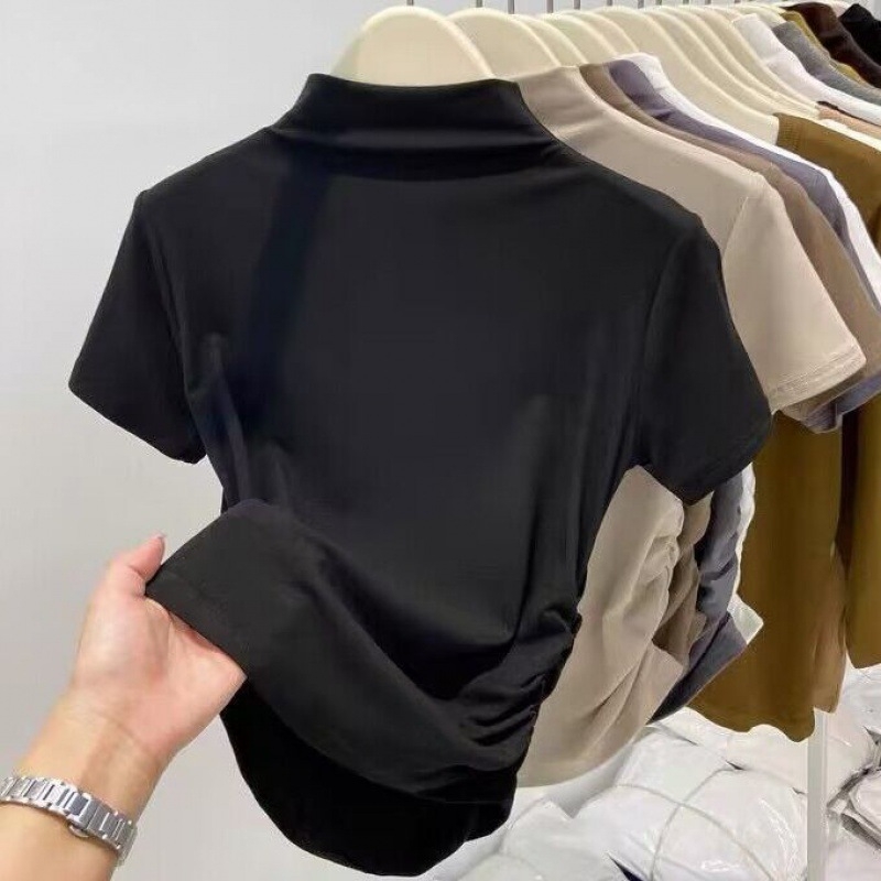 T-särk puuvillase-modaalise segu, kitsas lõige, V-kaelus, ühes toonis, pikkus 50–65 cm