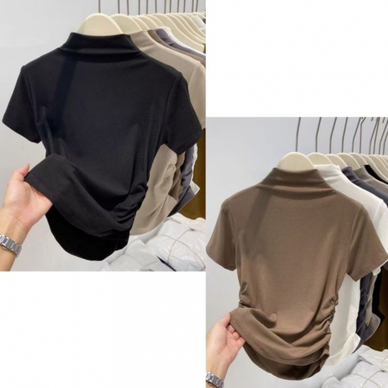 T-särk puuvillase-modaalise segu, kitsas lõige, V-kaelus, ühes toonis, pikkus 50–65 cm