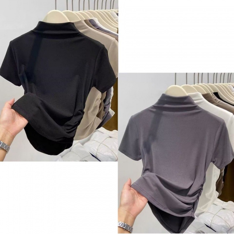 T-särk puuvillase-modaalise segu, kitsas lõige, V-kaelus, ühes toonis, pikkus 50–65 cm