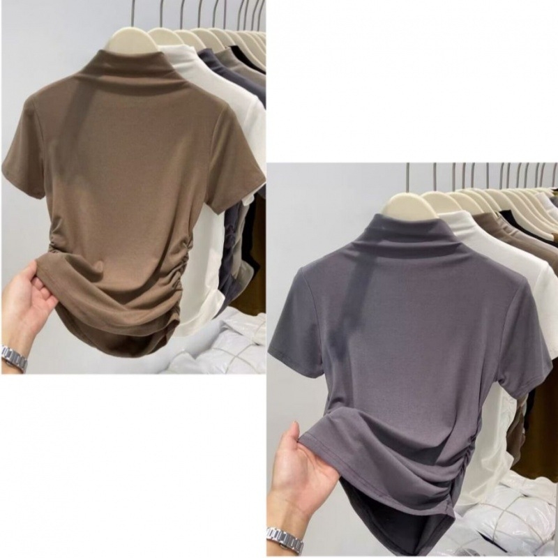 T-särk puuvillase-modaalise segu, kitsas lõige, V-kaelus, ühes toonis, pikkus 50–65 cm