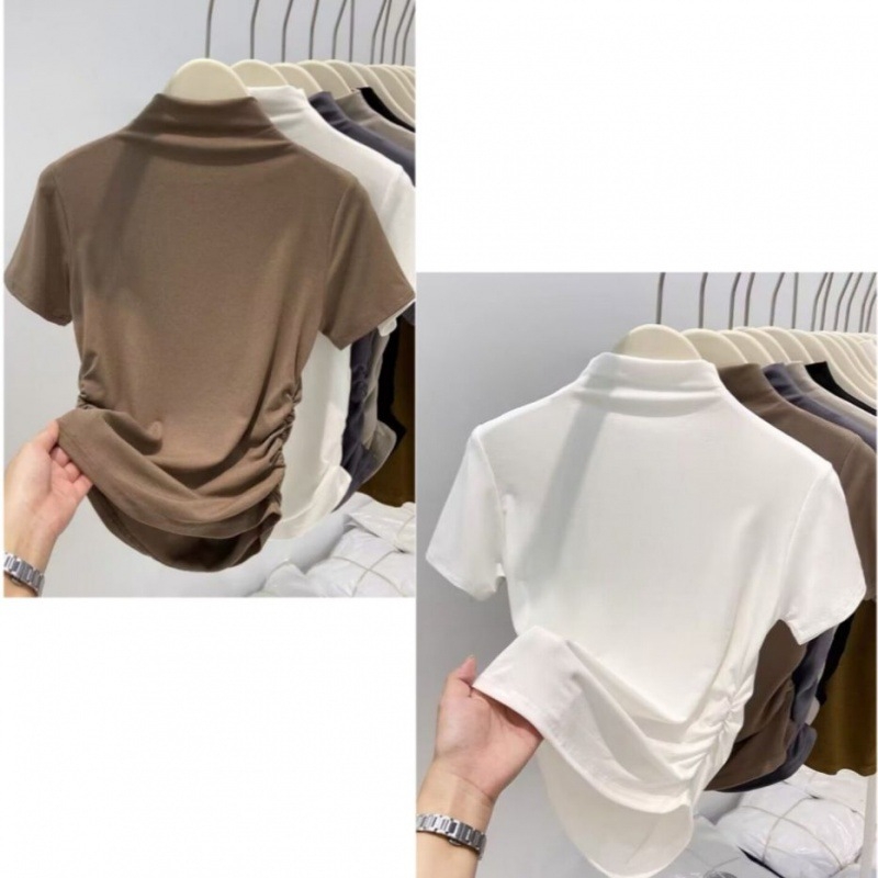 T-särk puuvillase-modaalise segu, kitsas lõige, V-kaelus, ühes toonis, pikkus 50–65 cm