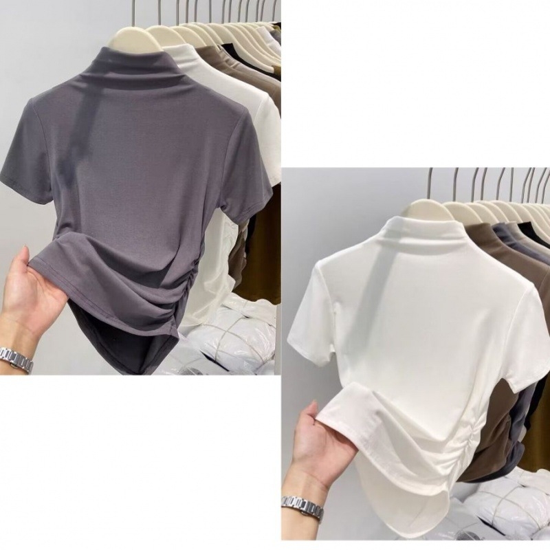 T-särk puuvillase-modaalise segu, kitsas lõige, V-kaelus, ühes toonis, pikkus 50–65 cm