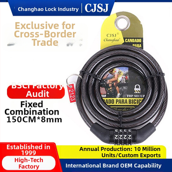 Jalgratta lukustus parooliga, 4-kodne fikseeritud kood, CH-203, terasest juhe + PVC korpus, kaal 175 g