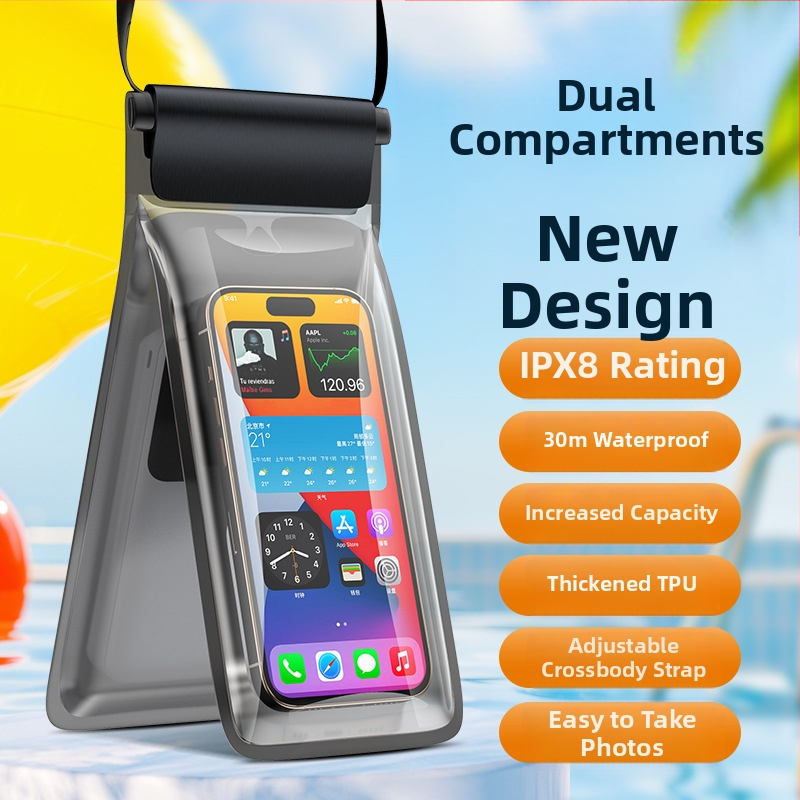 Dvojkomorová vodotesná taška na telefón pre plávanie, potápanie a raftovanie — TPU, objem 7.5 L, prenosný dvojvrstvový dizajn