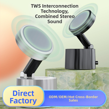 Bluetooth говорител с вградена батерия и магнитен държач за телефон – настолна присоска за бюро, Bluetooth 5.3, обхват 10 м, честотен диапазон 100 Hz–20 kHz