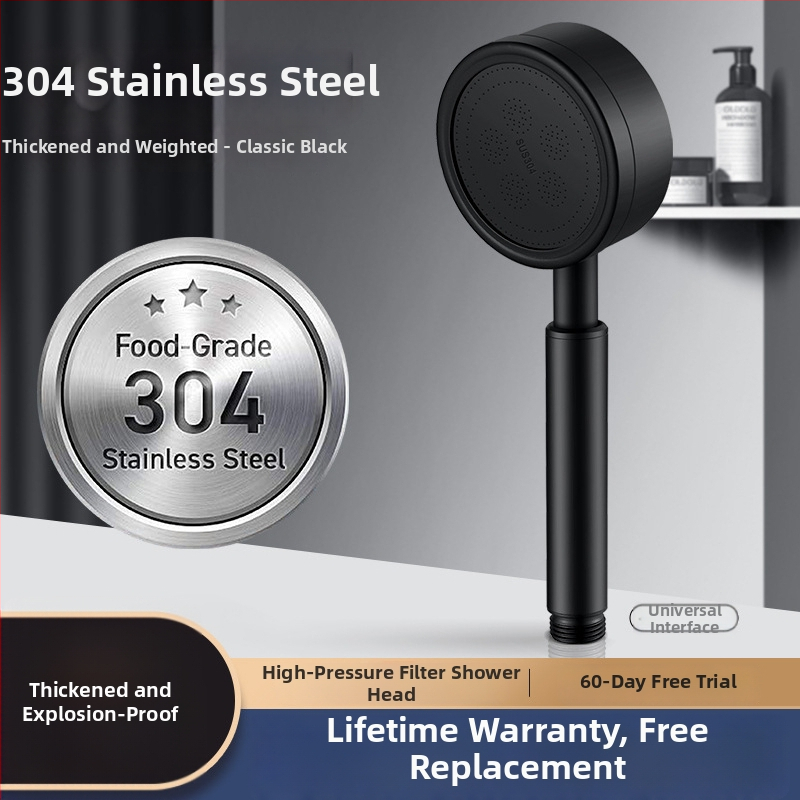 Rankinė dušo galvutė iš nerūdijančio plieno su įmontuotu filtru, nuimama valymui, apvali forma