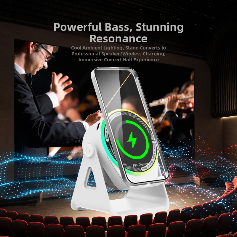 Държач за телефон с интегриран говорител, Bluetooth 5.3, 5W изход, вградена батерия 1000-1200mAh, обхват 10 м, функция за обаждания