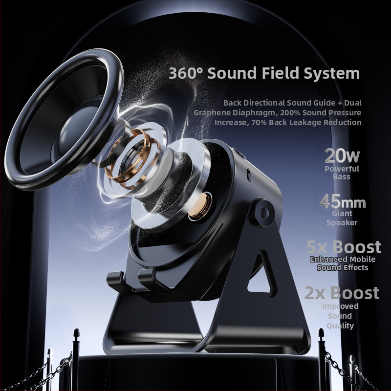 Държач за телефон с интегриран говорител, Bluetooth 5.3, 5W изход, вградена батерия 1000-1200mAh, обхват 10 м, функция за обаждания