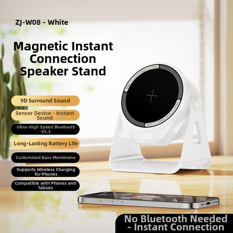 Държач за телефон с интегриран говорител, Bluetooth 5.3, 5W изход, вградена батерия 1000-1200mAh, обхват 10 м, функция за обаждания