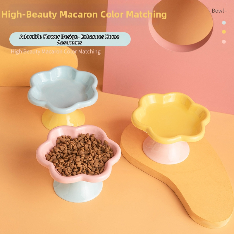 Keraamiline kassikauss lillemustriga, vastu kallutamist, kasside söögitarbed