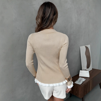 Dámsky cardigan na gombíky s lotosovými rukávmi; polo golier; štíhla silueta; pravidelná dĺžka; modal vlákno 30–50% (Zima 2025)