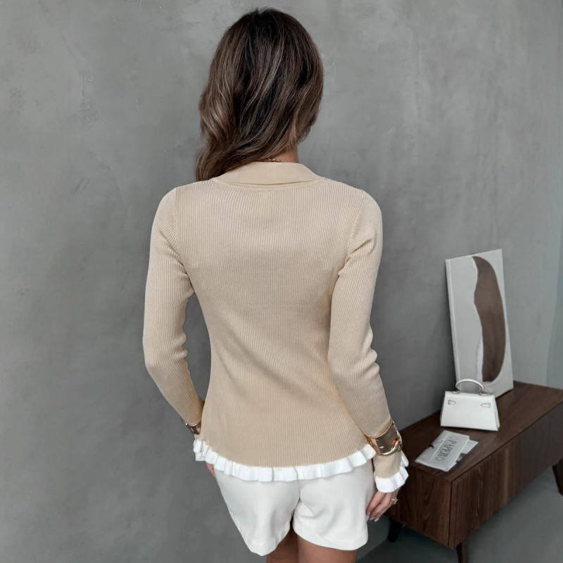 Dámsky cardigan na gombíky s lotosovými rukávmi; polo golier; štíhla silueta; pravidelná dĺžka; modal vlákno 30–50% (Zima 2025)