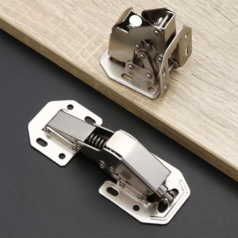 Pružinový pánt na skriňu – model 88, nerezová oceľ, montáž bez vŕtania, hydraulické tlmenie, tichý chod