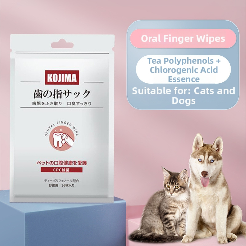 Sada dentálnej starostlivosti pre domáce zvieratá: prstová kefka a vlhké utierky pre mačky a psy (antibakteriálne, čerstvý dych, odstraňuje škvrny, odstraňuje zubný kameň)
