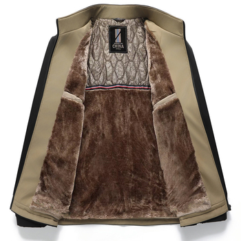 Geacă de bărbați cu guler înalt, căptușeală din blană, fermoar frontal, buzunare laterale