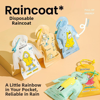 Pončo do dažďa v tvare karty pre dospelých aj deti, kreslený štýl, PE látka 0,03 mm, vodotesná vrstva PE lepidla, prenášateľný vreckový dizajn