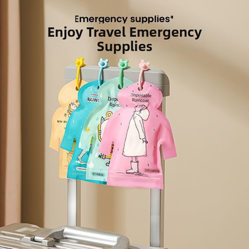 Pončo do dažďa v tvare karty pre dospelých aj deti, kreslený štýl, PE látka 0,03 mm, vodotesná vrstva PE lepidla, prenášateľný vreckový dizajn