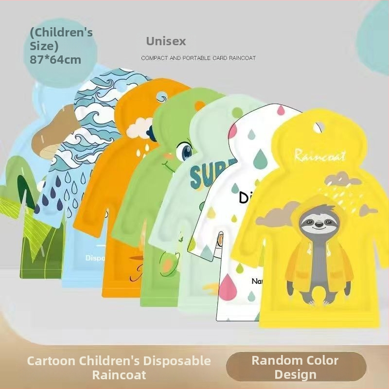 Pončo do dažďa v tvare karty pre dospelých aj deti, kreslený štýl, PE látka 0,03 mm, vodotesná vrstva PE lepidla, prenášateľný vreckový dizajn