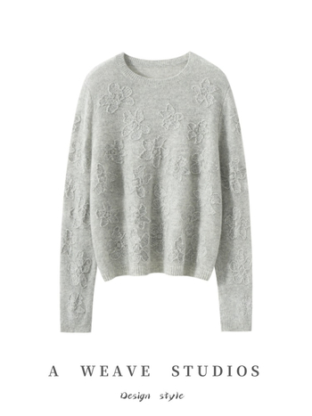 Pulóver z kašmíru (95%+), kvetinová výšivka, okrúhly výstrih, dlhé rukávy, voľný strih