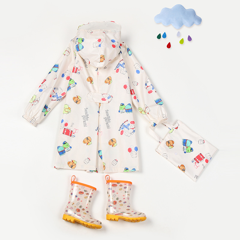 Jachetă de ploaie pentru copii, design cartoon — strat PU impermeabil, țesătură groasă, de unică folosință, material Spring Asia Spinning