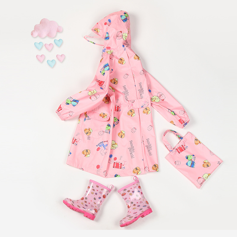 Jachetă de ploaie pentru copii, design cartoon — strat PU impermeabil, țesătură groasă, de unică folosință, material Spring Asia Spinning