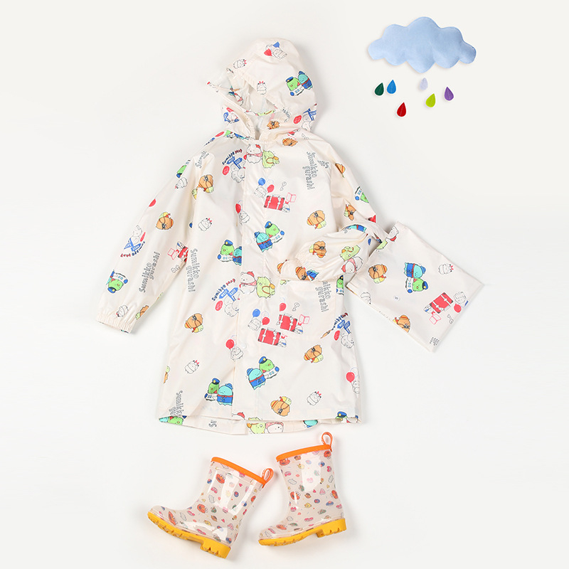 Jachetă de ploaie pentru copii, design cartoon — strat PU impermeabil, țesătură groasă, de unică folosință, material Spring Asia Spinning