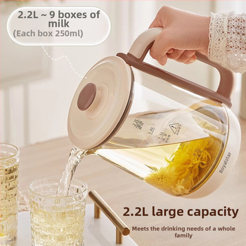 Royalstar Zdravotná kanvička na čaj, 1,5–2 L; telo z borosilikátového skla a vnútorná sklenená nádoba; 220 V, 500–1000 W; dotykové ovládanie s digitálnym termostatom a inteligentnou reguláciou teploty; automatické vypnutie.