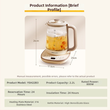 Royalstar Zdravotná kanvička na čaj, 1,5–2 L; telo z borosilikátového skla a vnútorná sklenená nádoba; 220 V, 500–1000 W; dotykové ovládanie s digitálnym termostatom a inteligentnou reguláciou teploty; automatické vypnutie.