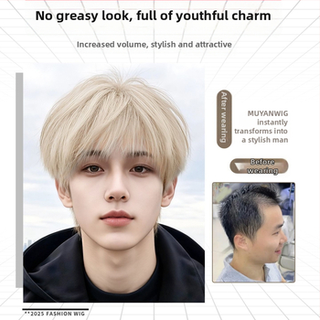 Kórejský štýl parochňa, tepelne odolný hodváb, unisex, plný set na hlavu, prirodzený vzhľad, na cosplay.