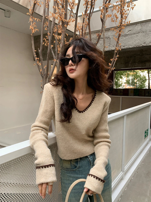 Pulover tricotat fără mâneci cu decolteu în V, din Ice Silk, stil cu bretele pe umeri, look sofisticat pentru o doamnă matură