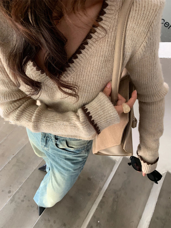 Pulover tricotat fără mâneci cu decolteu în V, din Ice Silk, stil cu bretele pe umeri, look sofisticat pentru o doamnă matură