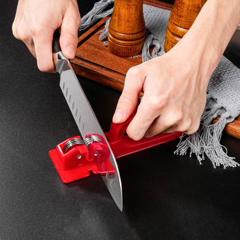 Brúska na nože z nerezovej ocele, plastové držadlo, dizajn s rozšíreným základom, kuchynský nástroj na ostrenie