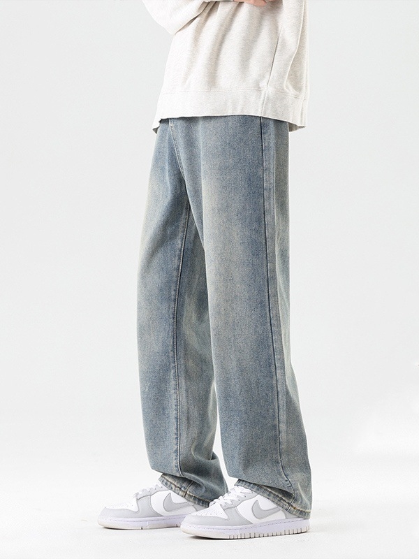 Meeste fliisiga džínid, denimkangast, vaba sirges lõikega, keskmise talje, sügisel-talvel igapäevane riietus