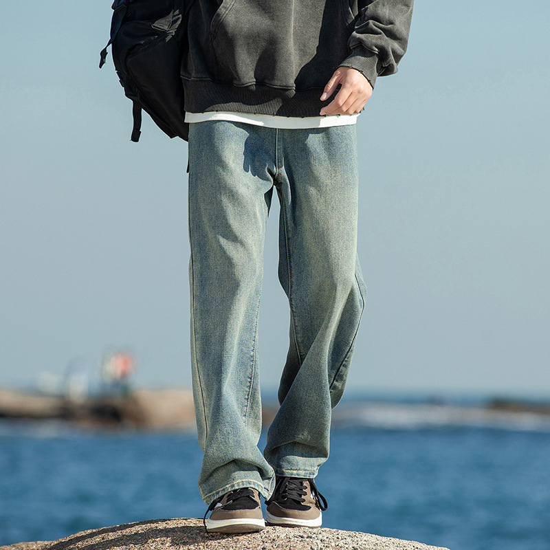 Meeste fliisiga džínid, denimkangast, vaba sirges lõikega, keskmise talje, sügisel-talvel igapäevane riietus