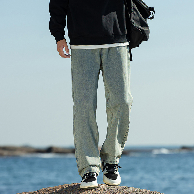 Meeste fliisiga džínid, denimkangast, vaba sirges lõikega, keskmise talje, sügisel-talvel igapäevane riietus