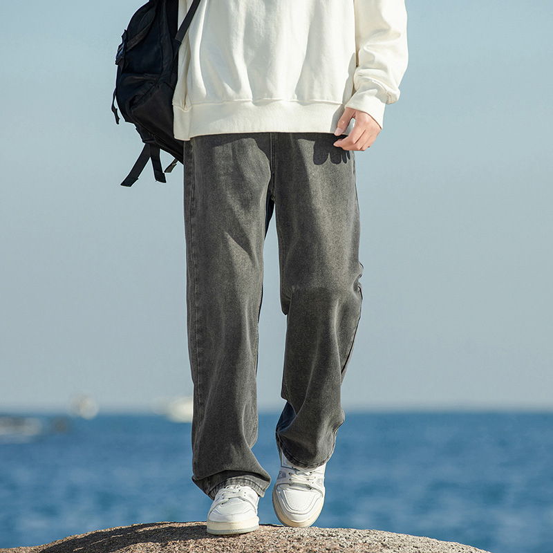 Meeste fliisiga džínid, denimkangast, vaba sirges lõikega, keskmise talje, sügisel-talvel igapäevane riietus