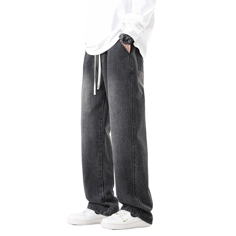 Meeste teksad Korea stiilis, sirge lõige, fliisvooder, puuvill, kõrge vöökoht