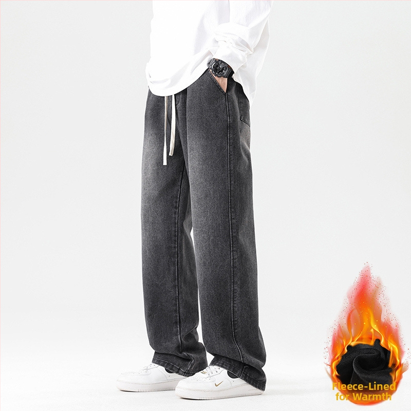 Meeste teksad Korea stiilis, sirge lõige, fliisvooder, puuvill, kõrge vöökoht